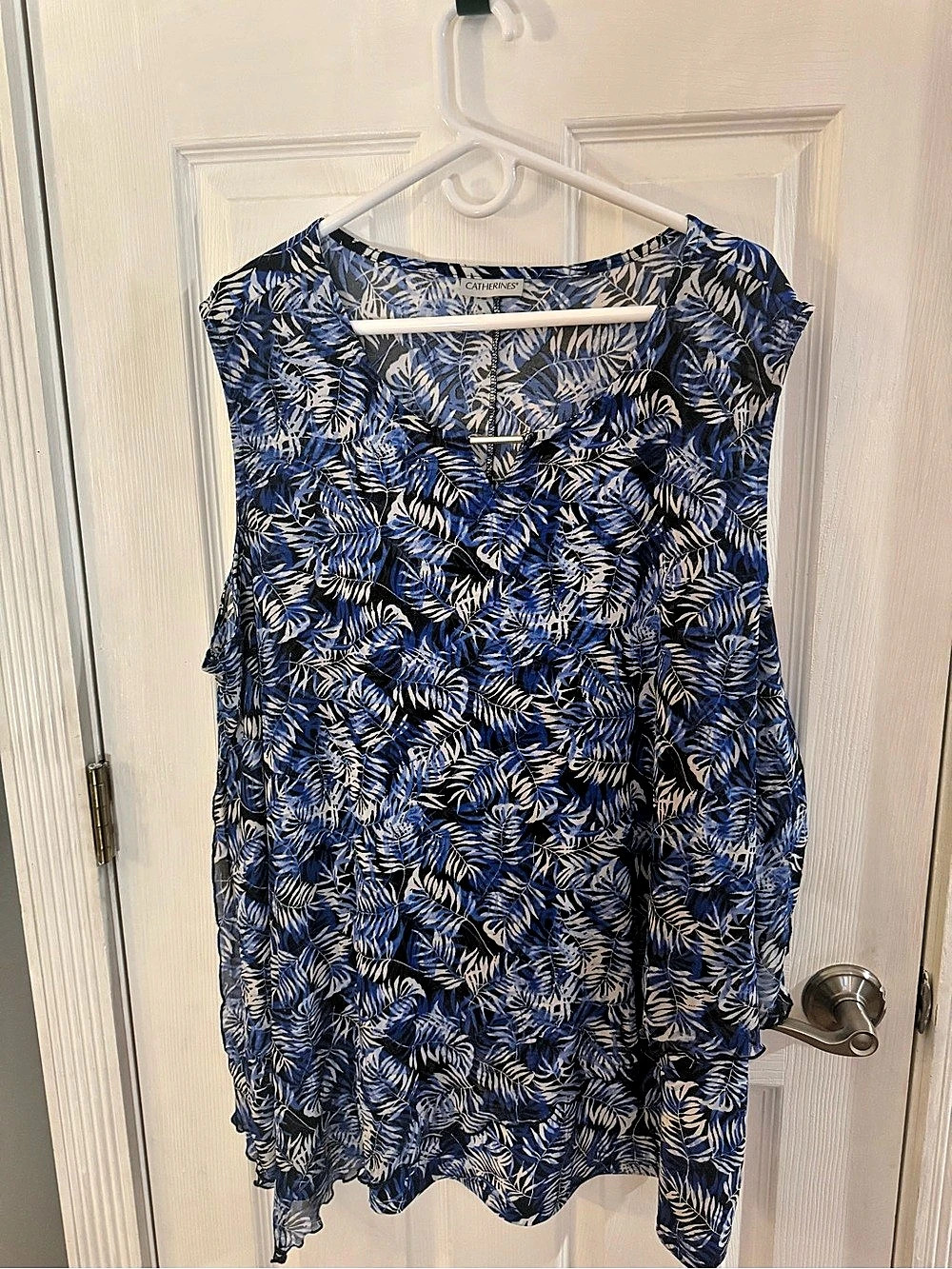 Catherines Blue Leaf Print Mesh Tunic Top Size 3X